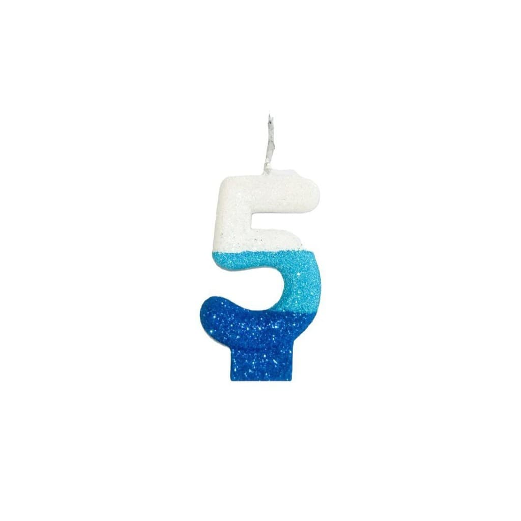 Velas De Aniversário - Números + Glitter  - Cores Temáticas - Branco, Azul Bebê e Azul Royal