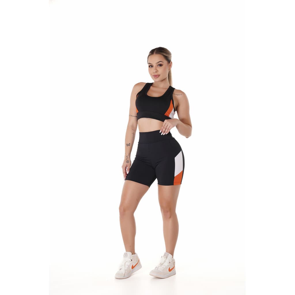 Conjunto Tri Collors Shorts Fitness Feminino Academia