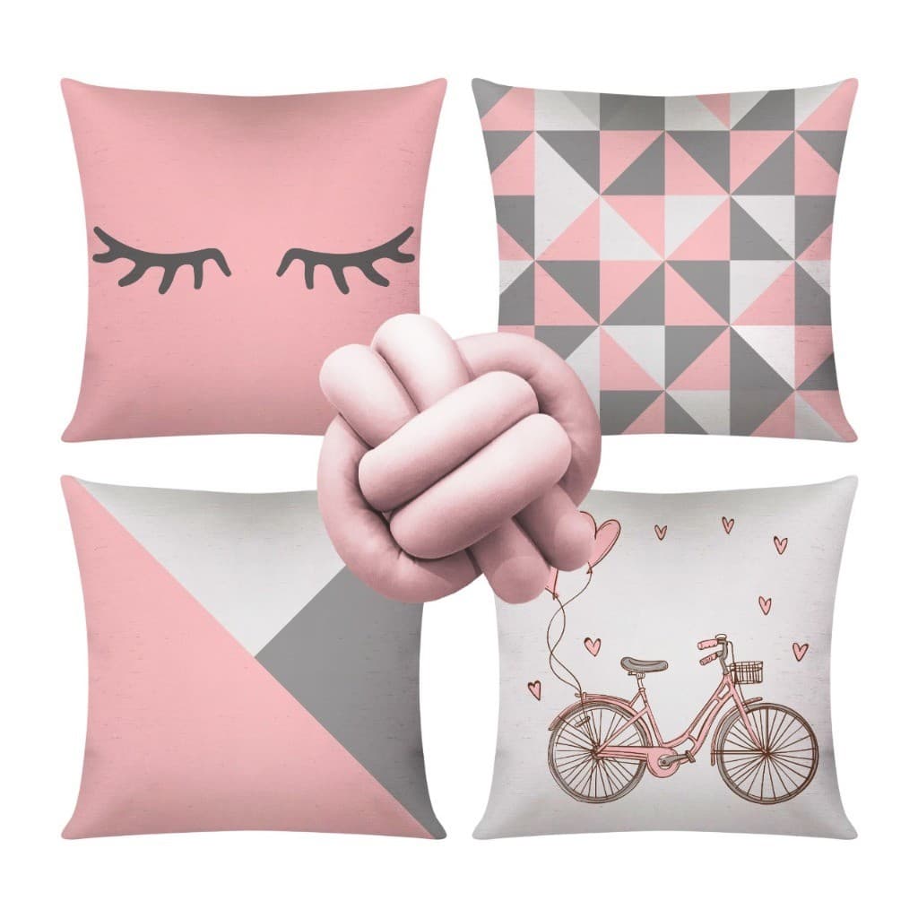 Kit c/ 04 Capas de Almofada Modernas Decorativas 45x45 + 1 Almofada de Nó - Cilios Bike