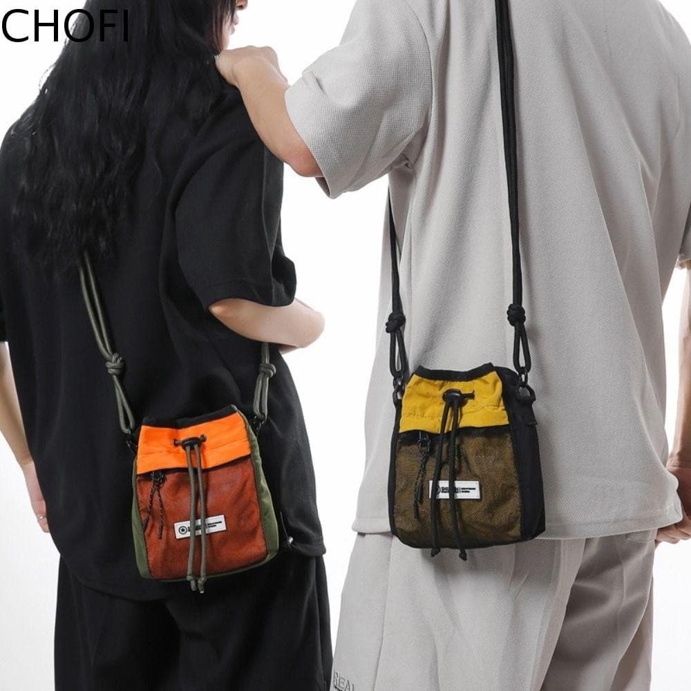 Bolsa Mensageiro Masculina CHOFI , Crossbody Plissada Estilo Coreano Com Cordão , Mini Leve Quadrada De Nylon