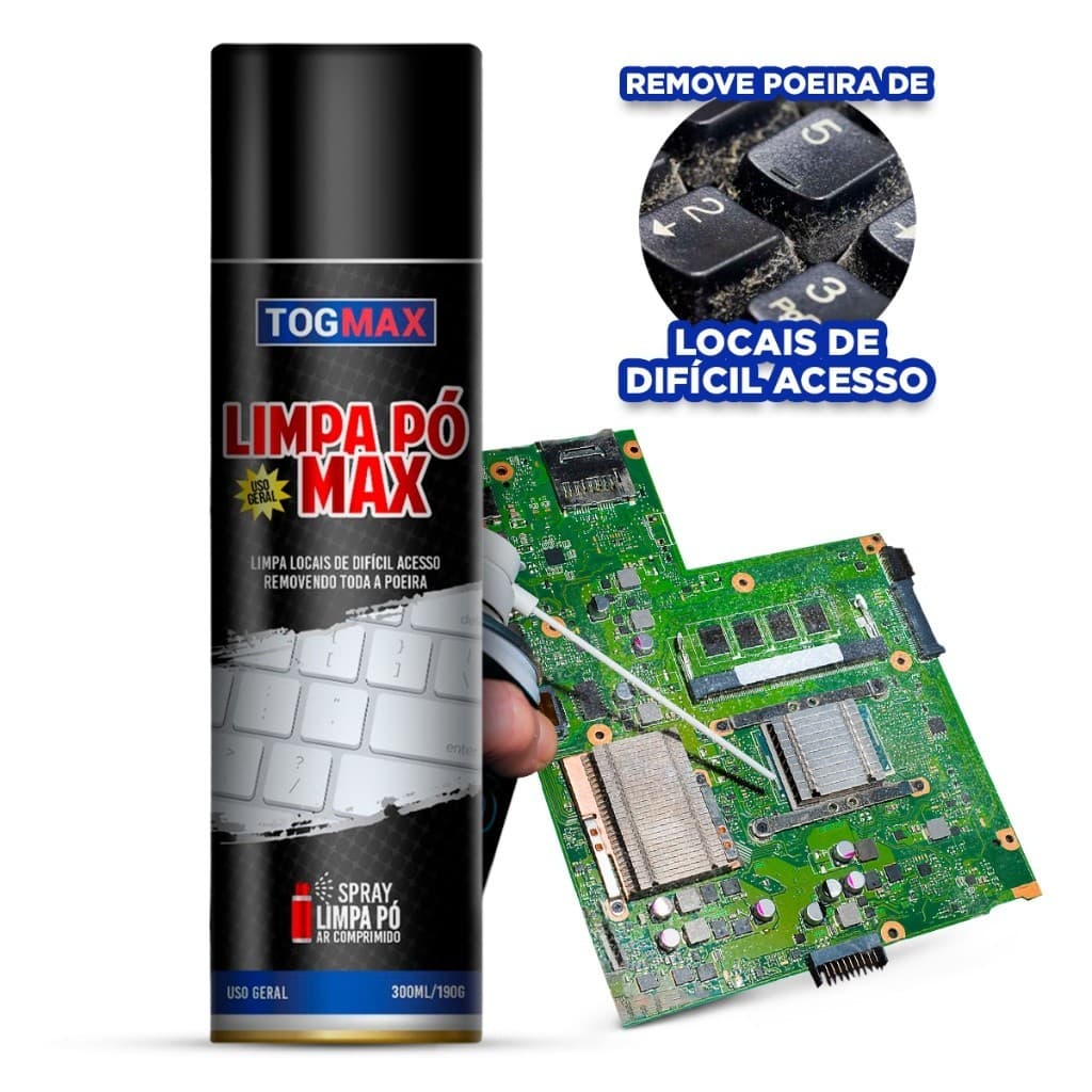 Limpa Pó Ar Comprimido Remove Poeira Pc Notebook Ar Spray 300ml Com Aplicador