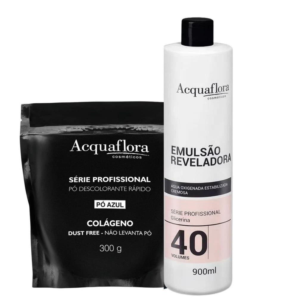 KIT PÓ DESCOLORANTE + EMULSÃO REVELADORA ACQUAFLORA VOLUME 40 900ML