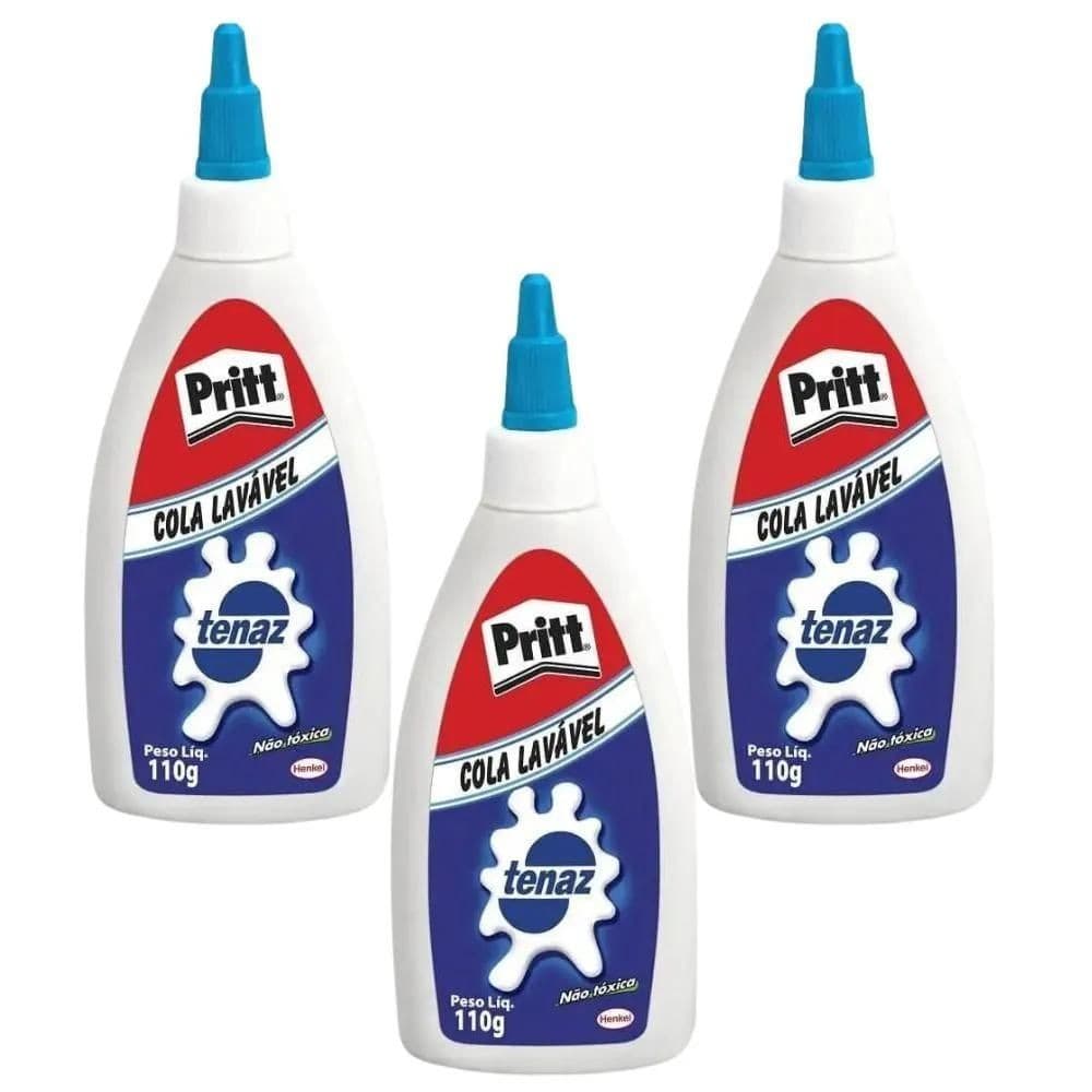 Kit 3 Cola Tenaz Escolar Líquida Pritt Lavável 110g Cola Branca Multiuso