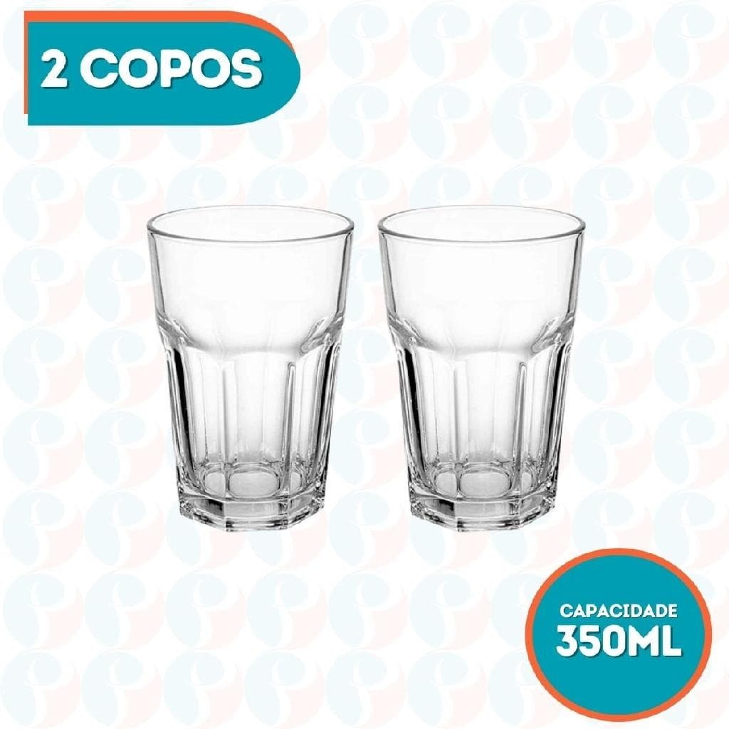 Kit 2 Copos de Vidro resistente 350ml Transparente Vitaminas