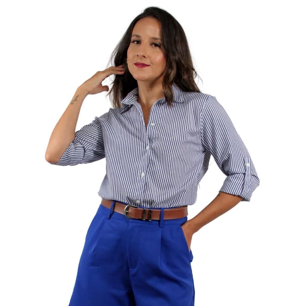 Blusa Feminina de Tricoline Listras Estilo Office Tendência Social