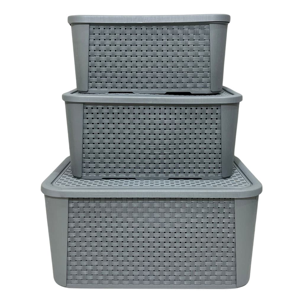 Kit 3 Caixas Organizadoras Tampa Rattan Retangular Plasnew