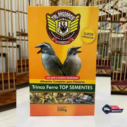 Ração TOP SEMENTES Pixarro Trinca Ferro 500gr com Grilo e Tenébrio Tal Pássaros Alta Performance