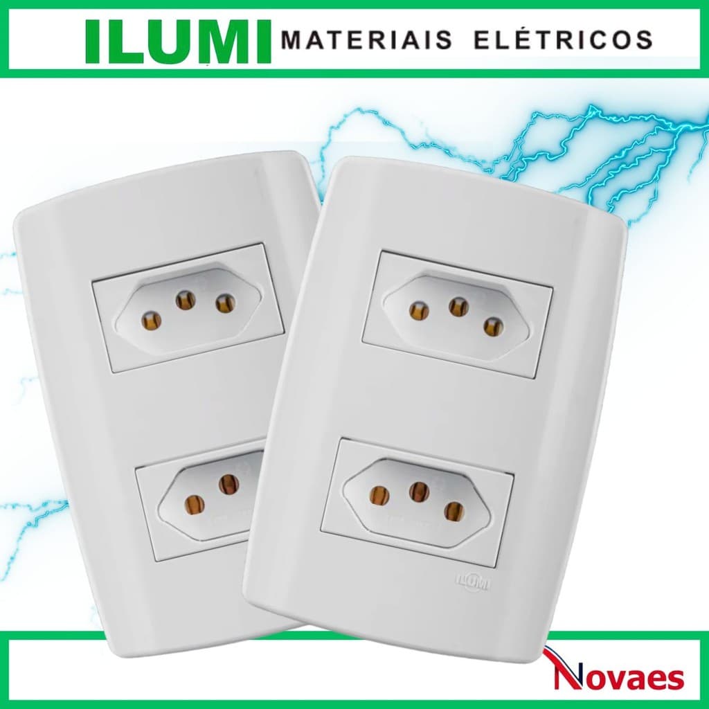 Kit 2 Tomada Dupla Ilumi Slim 10A 250V Monobloco 80120