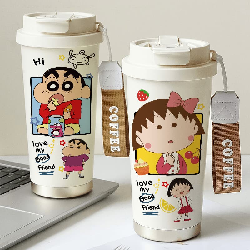 Crayon Shin-chan Chibi Maruko-chan Caneca térmica, copo de água, caneca de café, isolamento térmico, para casais, grande