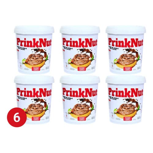 Kit 6 Prinknut Creme De Avelã Balde 1kg Potão Chocolate Cacau Receitas Nut Recheio