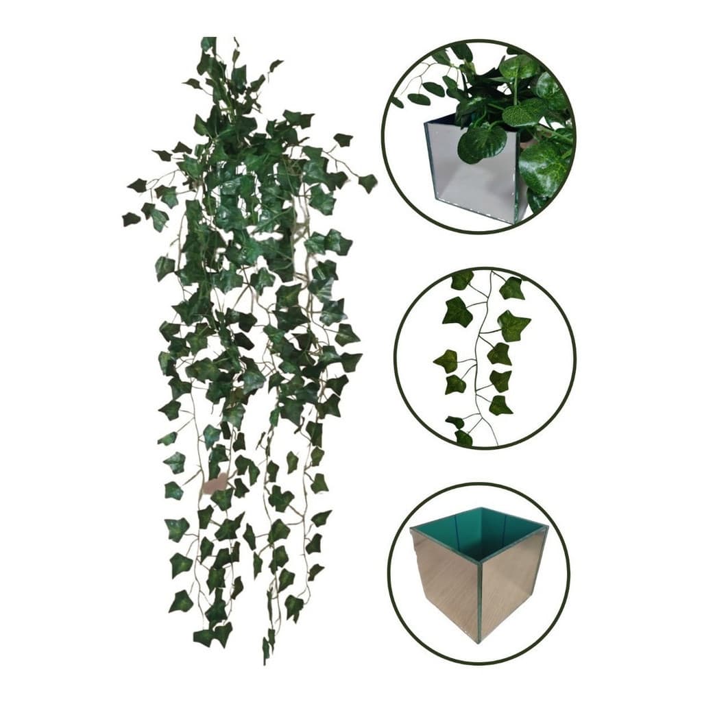 Vaso Espelhado C/ Arranjo De Planta Caída Sala Pendente
