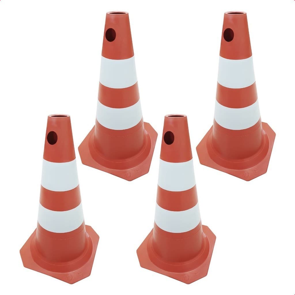 Kit 4 Cone De Sinalização 50cm Rígido Laranja Branco Segurança Estacionamento Obra Trânsito