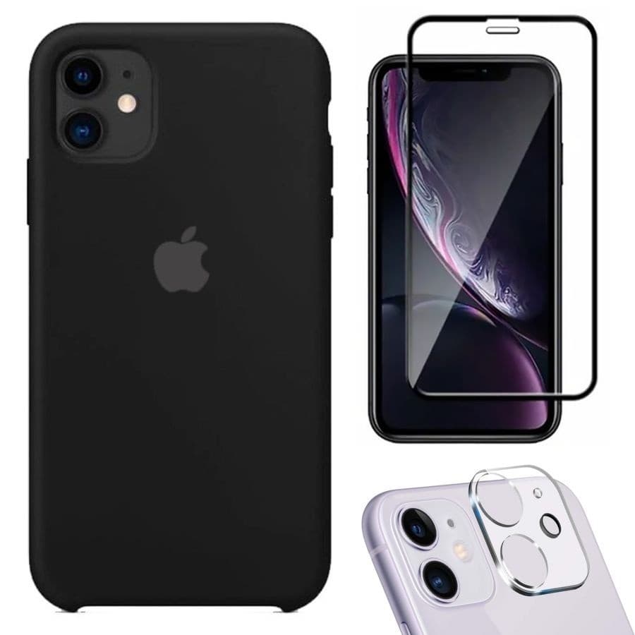 Kit 3 em 1 Capa + Película Tela 3D + Película Câmera Compatível iPhone 11