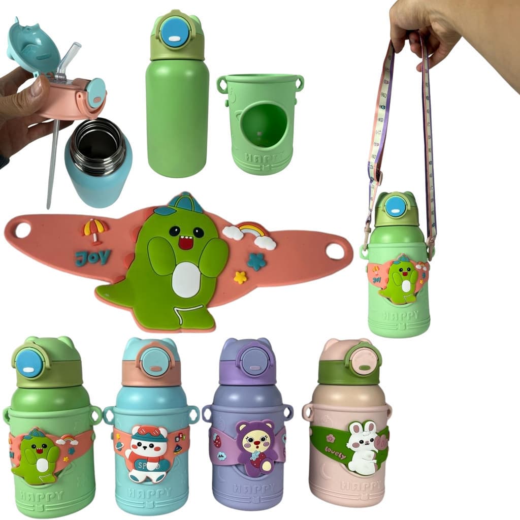 Garrafa Térmica Infantil 500ml Inox com Bico de Silicone Canudo Interno BPA Free