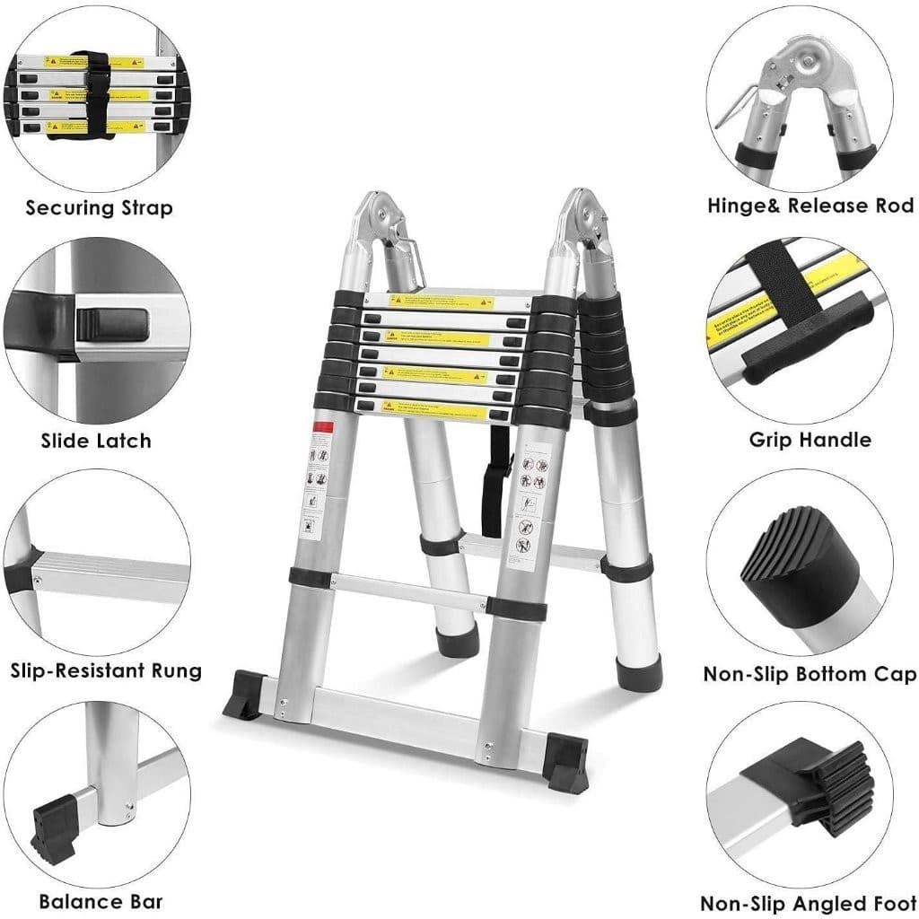Escada de Aluminio Telescopica Articulada 5 Metros Reta ou Dobravel Extensiva Degraus Profissional
