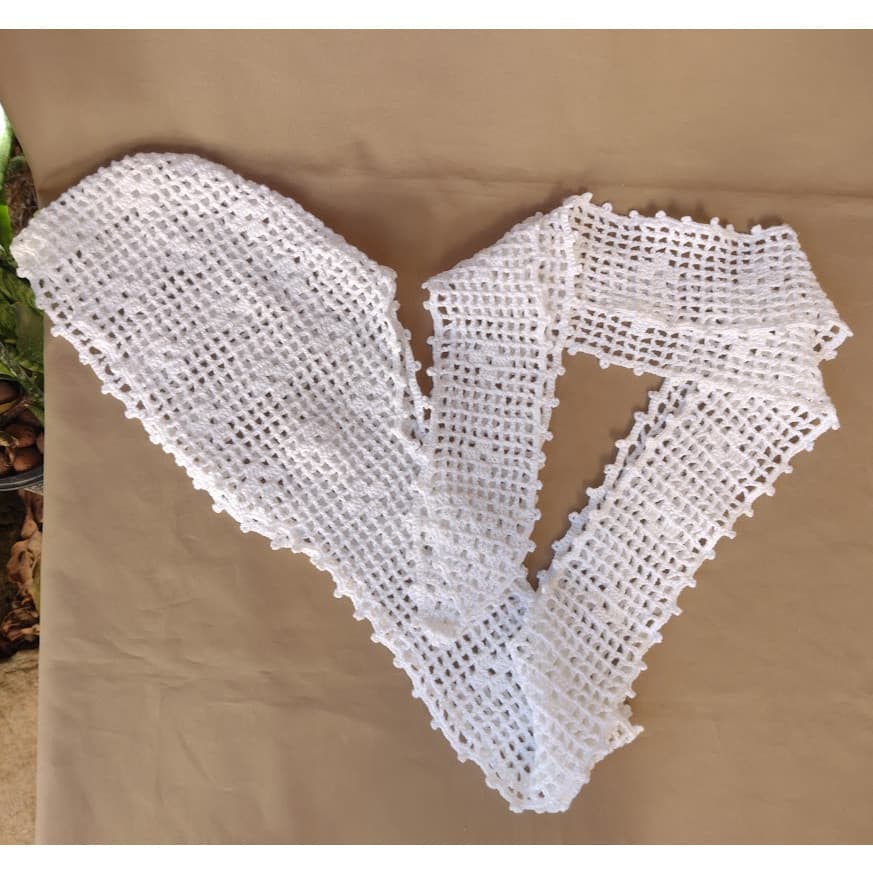 Pano de Cabeça / Turbante /  Ojá Torço Crochê Branco Bordado Umbanda Candomblé
