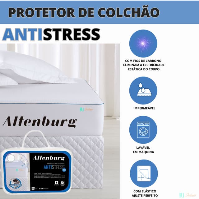 Protetor de Colchão Solteiro Impermeável Altenburg Antistress 90x190 - Tecnologia que Elimina a Eletricidade do Corpo