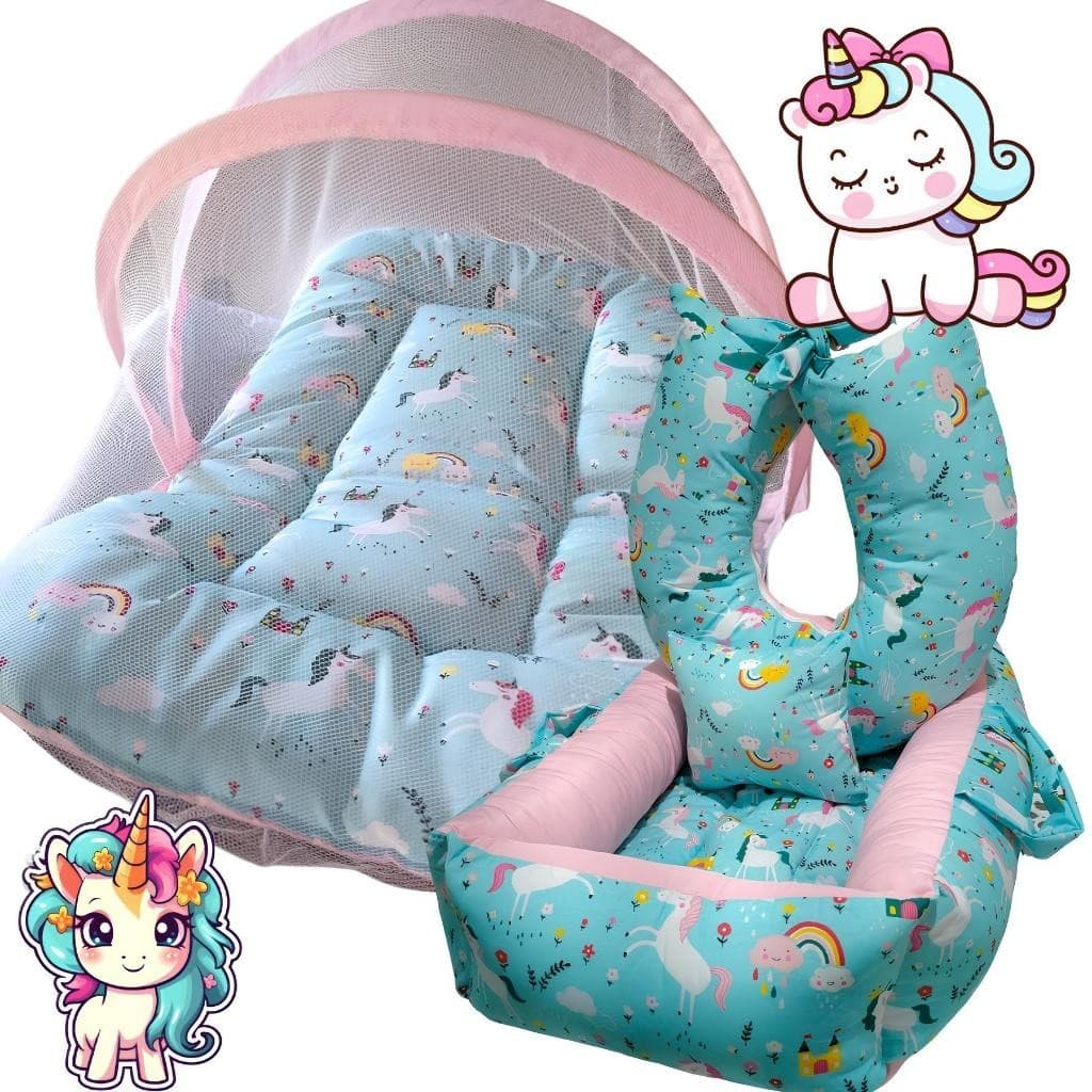 Ninho Redutor + Berço Portatil Unicornio Rosa, Qualidade e Conforto Para Seu Bebe
