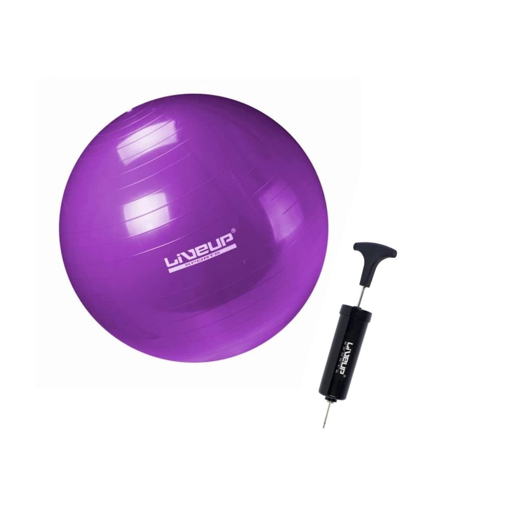 Kit Bola Suiça 55cm Gym Ball Pilates Roxa Inflador Liveup