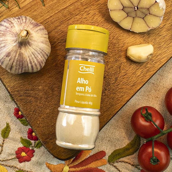 Alho em Pó Chelli 40g – Alho Desidratado Moído | Tempero Natural e prático