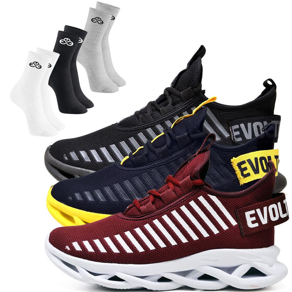 Tênis Esportivo Corrida Kit 3 Pares Treino Hibrido + Meia