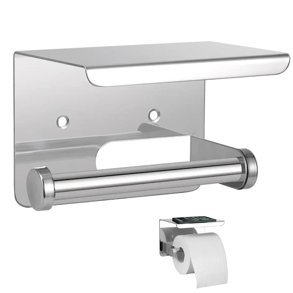 Suporte Papel Higienico Inox Banheiro Lavabo Prateleira Apoio Celular Multiuso Porta Objeto Resistente