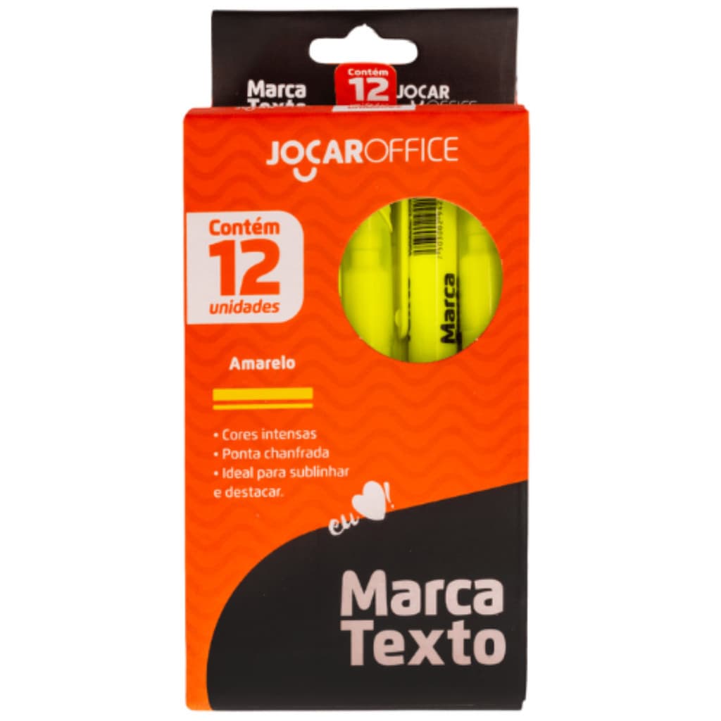 Caneta Marca Texto Amarelo Jocar Office - Caixa com 12 Unidades