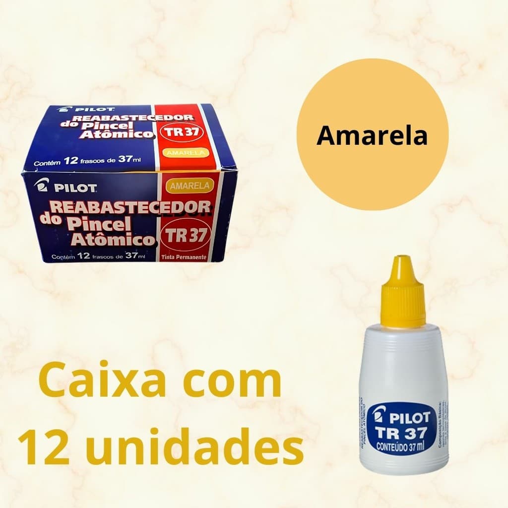 Kit Com 12 Tintas Reabastecedora Permanente 37ml para pincel atômico marcador amarelo multiuso pilot