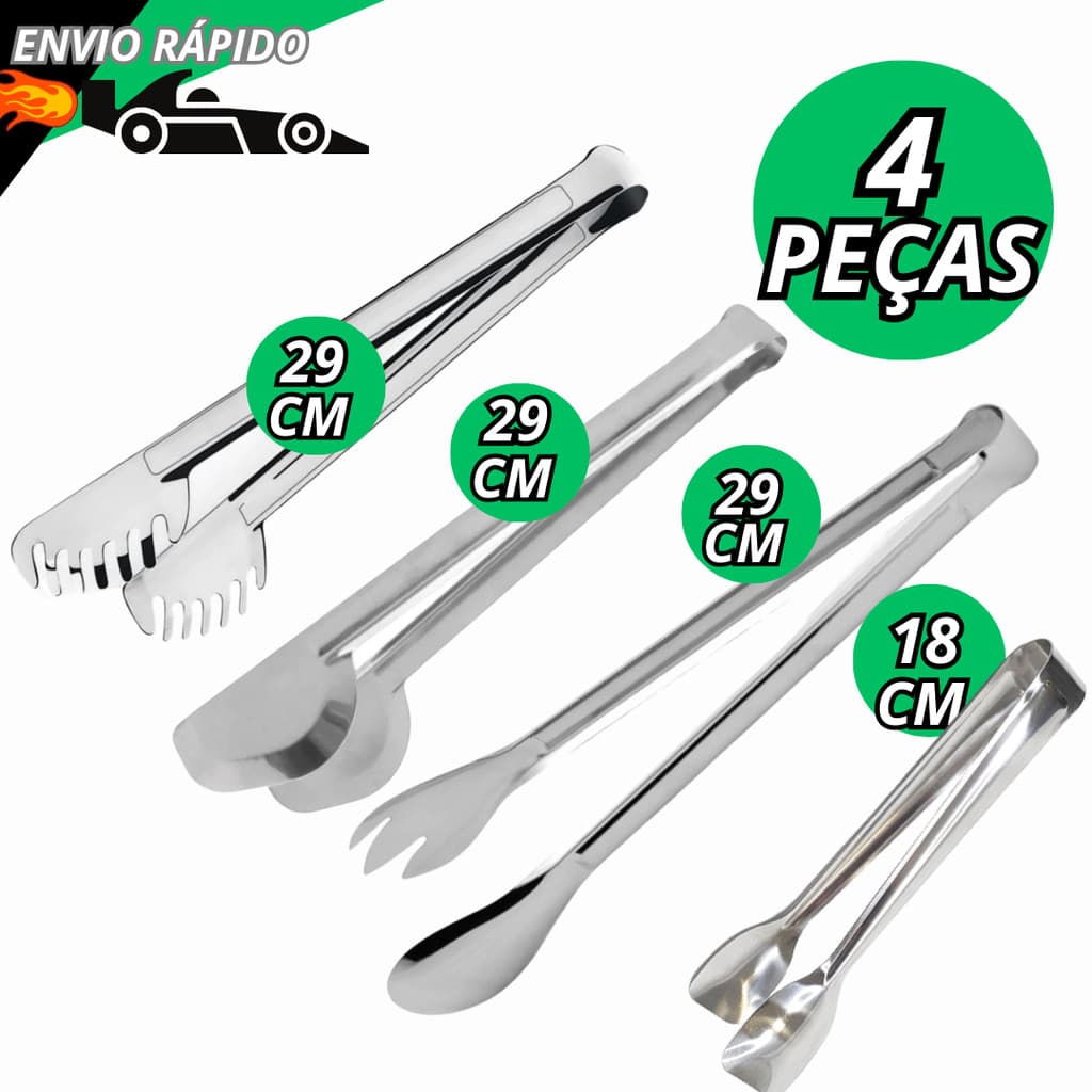 Conjunto Pegador Kit Cabo Longo Pegadores Universal Massa Salada E Frios 29cm Inox Para Restaurante