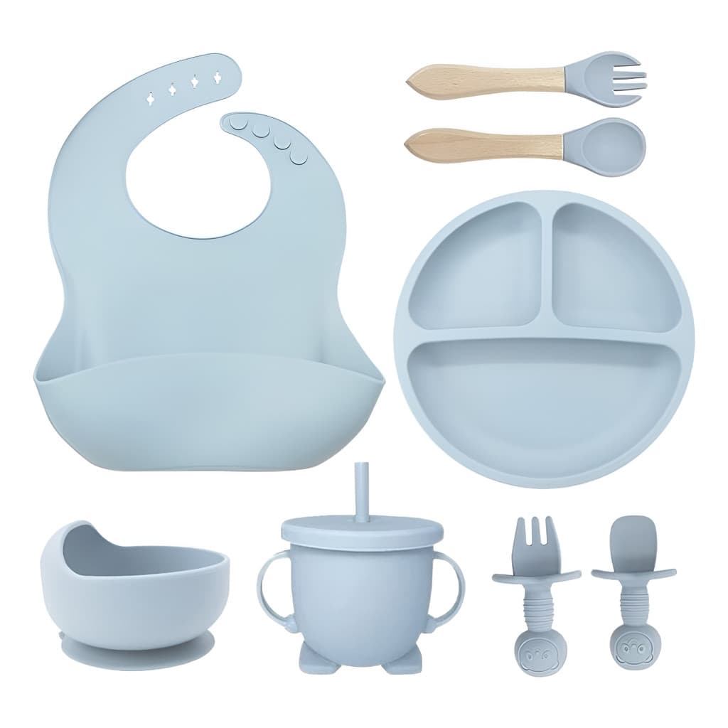 Kit Alimentação Bebê Silicone Prato Copo Talher Bowl Babador