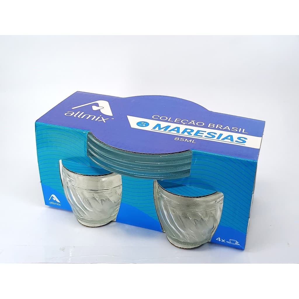 Xicara c/Pires Maresias  de Vidro  Conjunto c 4 Unidades 85ml Para Café