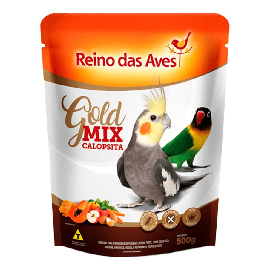 Calopsita Gold Mix Reino das Aves 500g Ração Para Calopsitas e Pássaros Alimento Completo