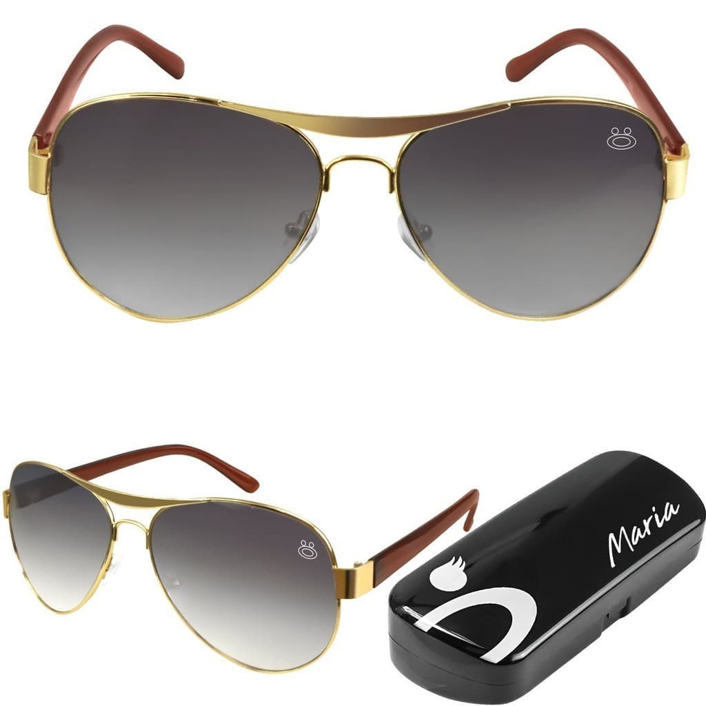 oculos sol masculino aço inox banhado ouro aviador + case qualidade premium social presente original