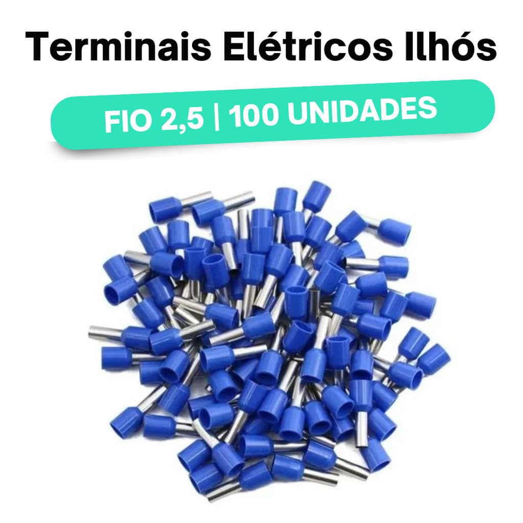 Terminais Elétricos Ilhós Tubular | 100 Pçs | 2,5mm