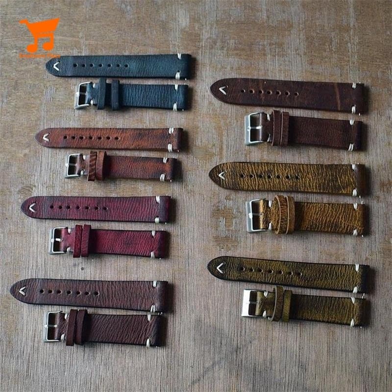 Vintage Angustiado Pulseira De Relógio De Couro Genuíno Liberação Rápida 18mm 20mm 22mm 24mm Cera De Óleo Substituição