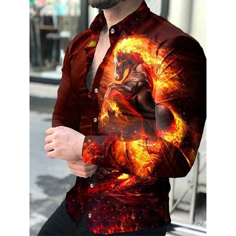 Homens Camisa Social Manga Longa/Estampa de Gola Alta/Leão/Casual/Luxo # Roupas Para Baile Cardigan Com 39
