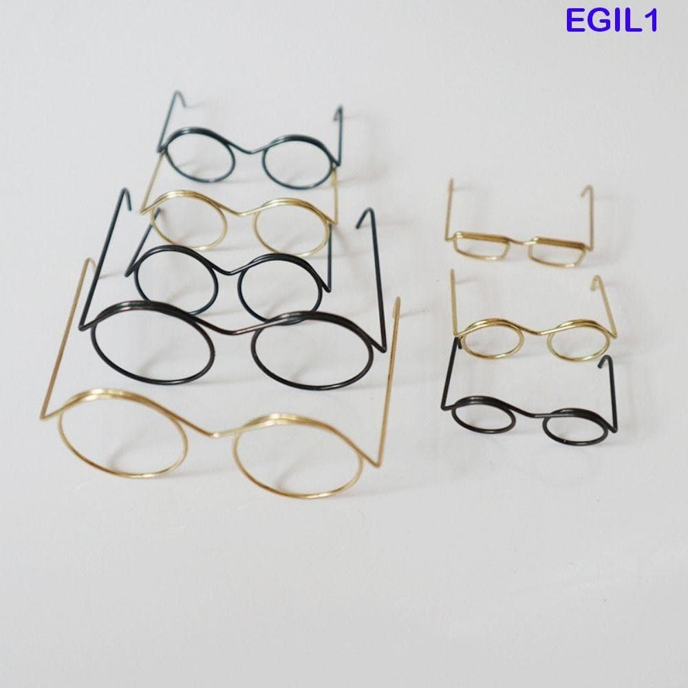 EGIL1 5 Pcs Óculos De Boneca Redondos De Metal , Em Miniatura Com Armação Preta , Decoração De Brinquedos