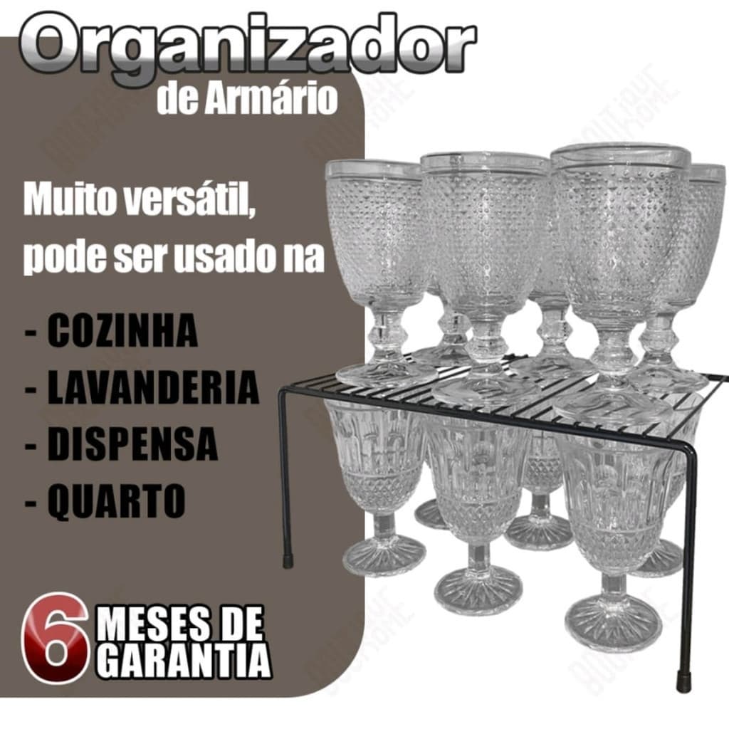 Organizador MÉDIO Armário Cozinha Prateleira Aramada Aço BRANCO - 1 UND.