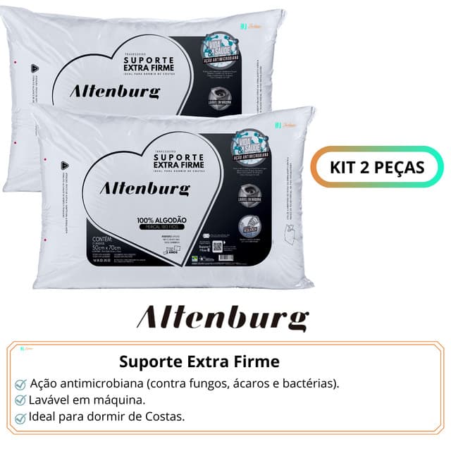 Kit 2 Travesseiros Altenburg Suporte Extra Firme - Com Ação Antimicrobiana, Contra Fungos, Ácaros e Bactérias -Indicado para Quem dorme de lado