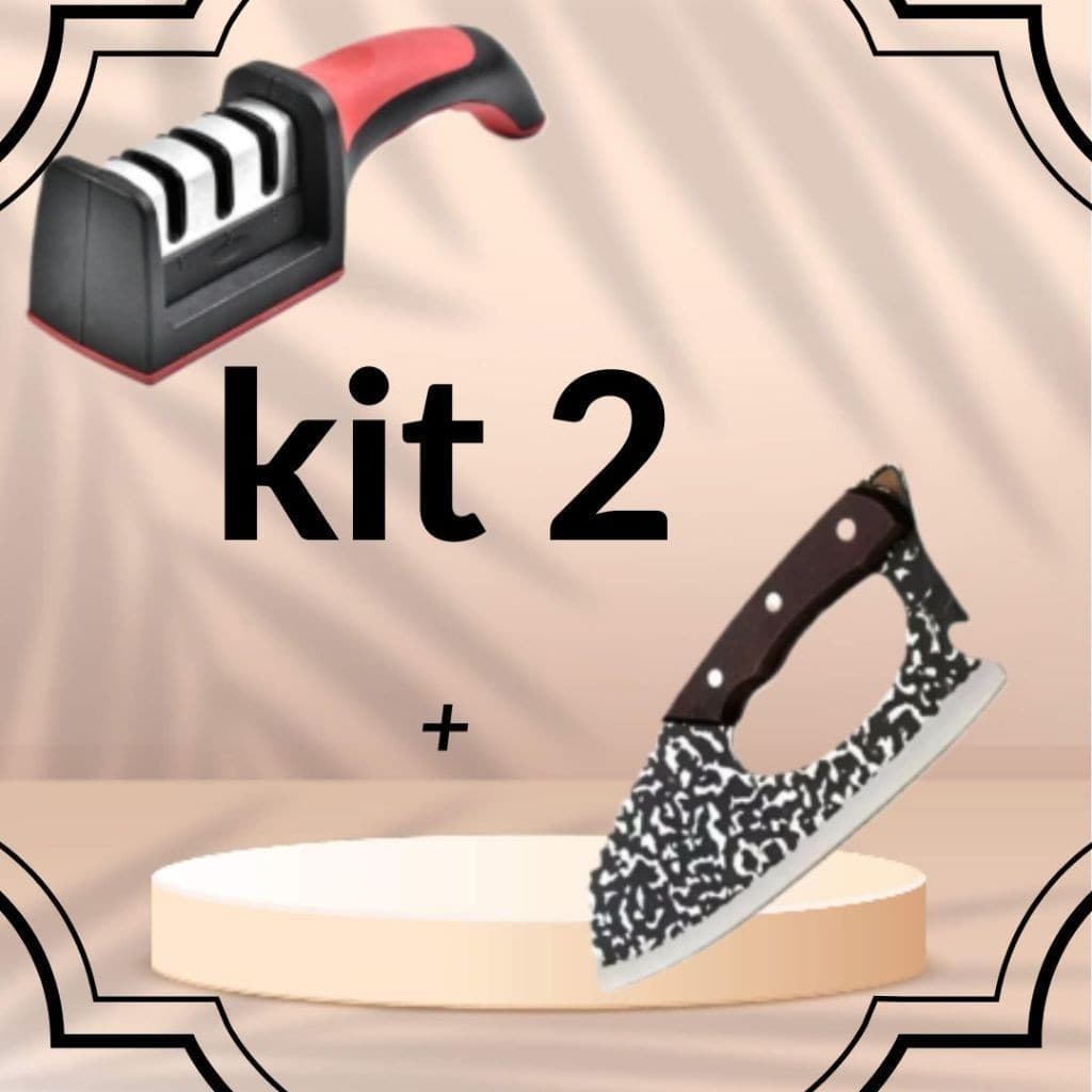 kit lnox Profissional Cabo King Artesanal Churrasco Cozinha+Afiador Amolador De Facas Em Aço Inox