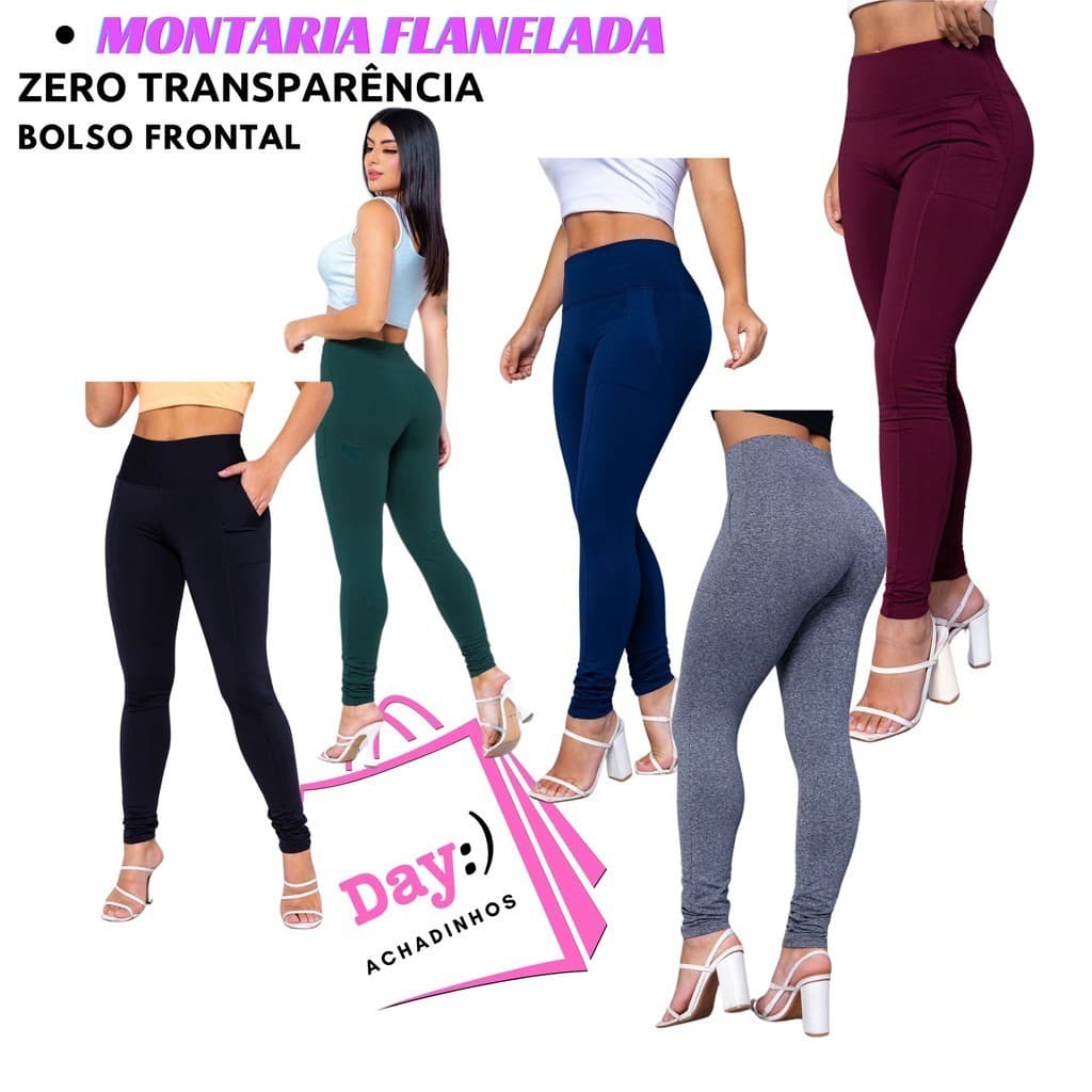 Legging Montaria Calça  Flanelada  Suplex Power  Cintura Alta Grossa Com Bolso Frontal