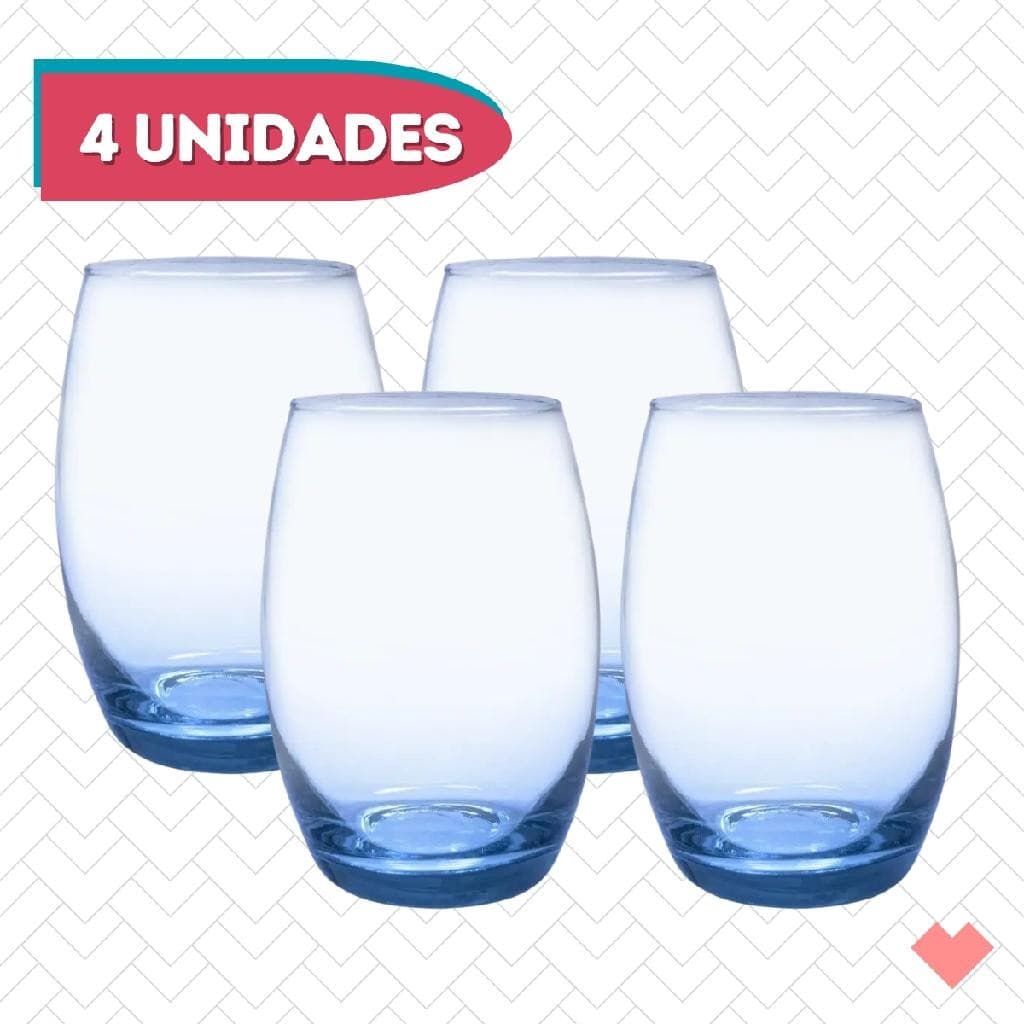 Jogo 4 Copos Bellagio Azul 450ml Grande Mesa Posta Luxo