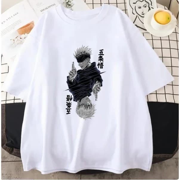 Camisa Camiseta Adulto 100% Algodão Anime Kaisen Satoru Gojo font t-shirt