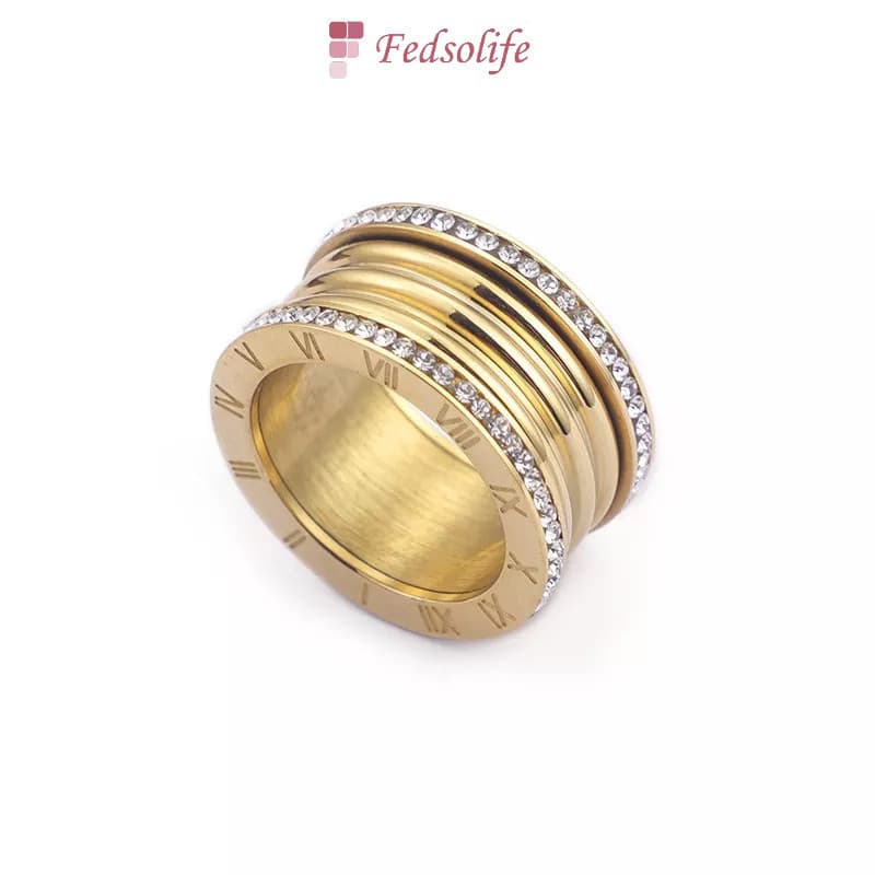 Anel de Moda Feminina Fedsolife, Duplo Diamante, Numerais Romanos, Moedas Antigas, Anel de Casamento