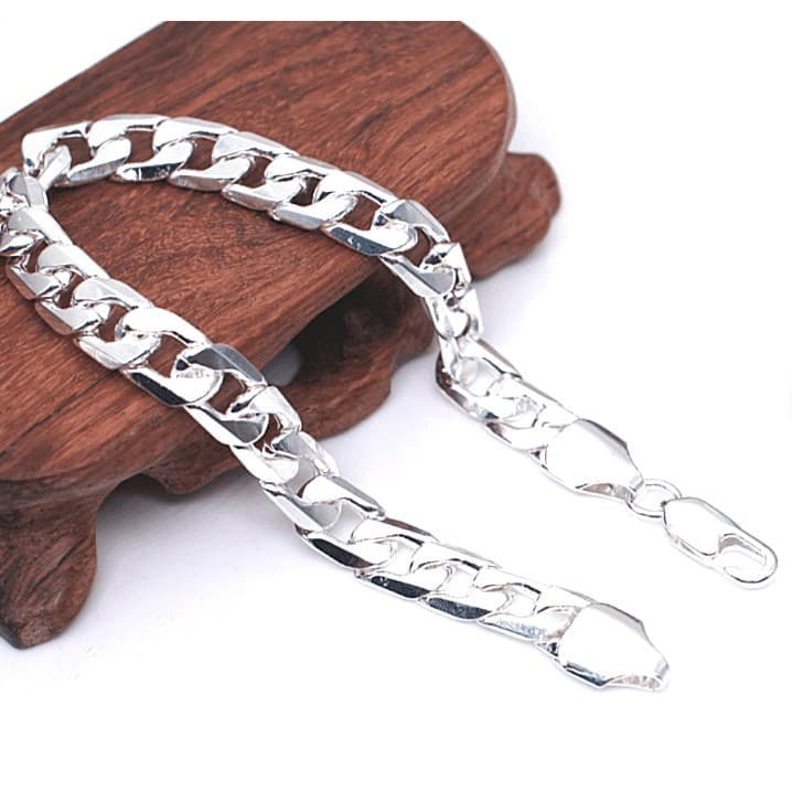Pulseira Banhada a Prata 8mm masculino Feminino 004