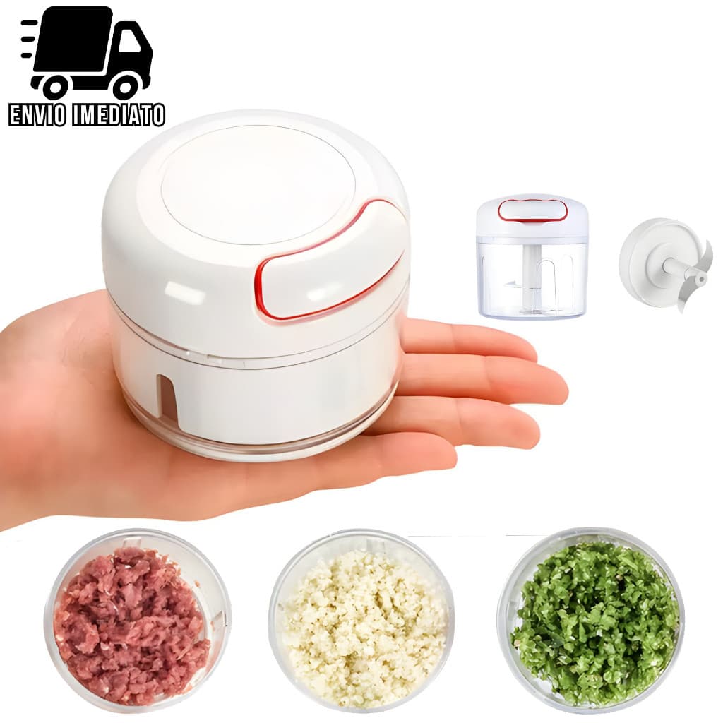 Processador Mini Triturador de Alimentos Manual para Alho Cebola Legumes com Lâminas em Aço Portátil