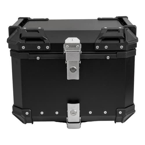 Baú 45l Reforçado Preto E Prata Bagageiro Universal Com Suporte