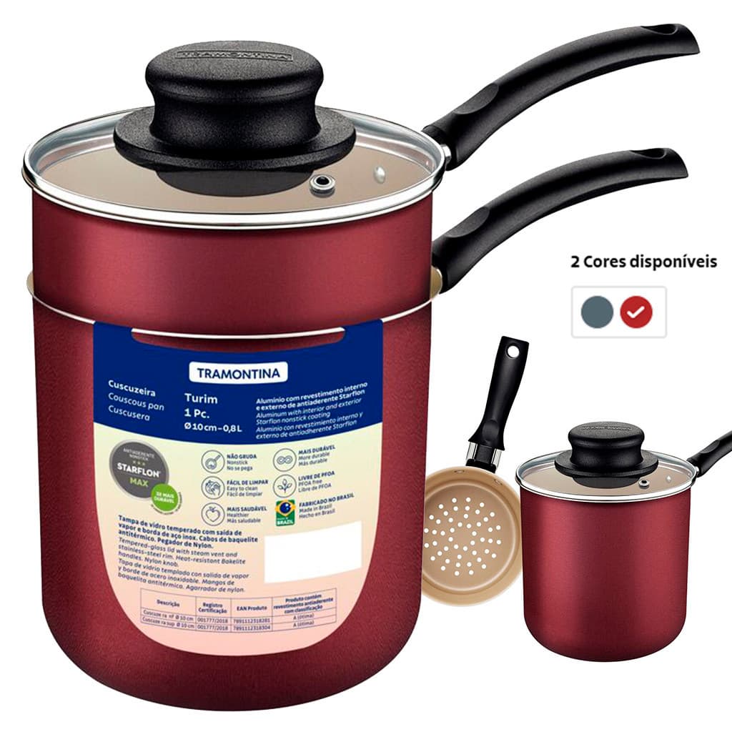 Cuscuzeira Antiaderente Tramontina em Alumínio 10 cm 0,8 L com Revestimento Interno e Externo em  Starflon Max
