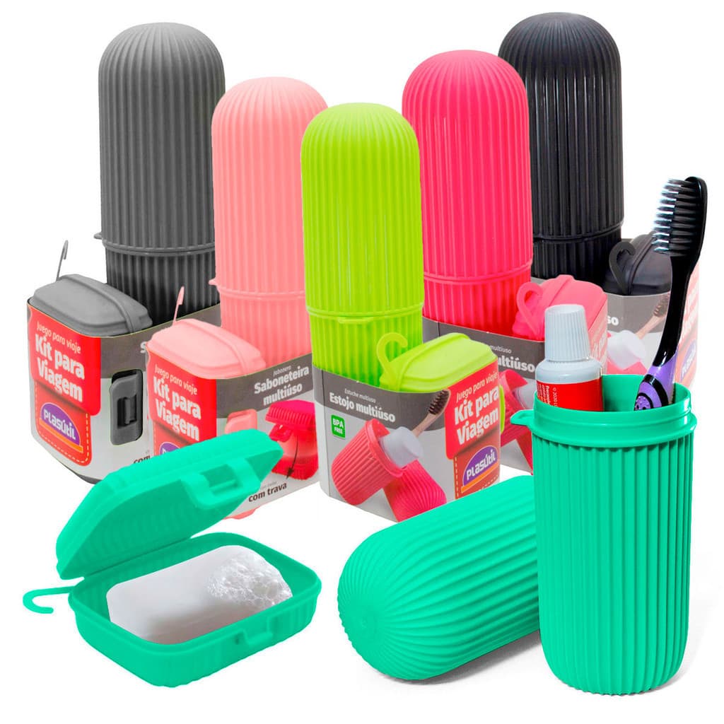Kit Para Viagem Porta Escova de Dente Multiuso e Saboneteira Multiuso Plasútil