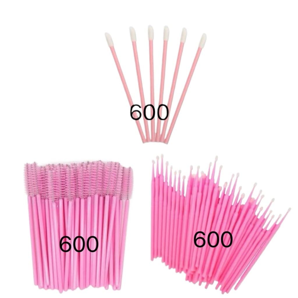 Kit - 600 Escovinhas + 600 Microbrush + 600 Aplicador de Batom Alongamento Cilios